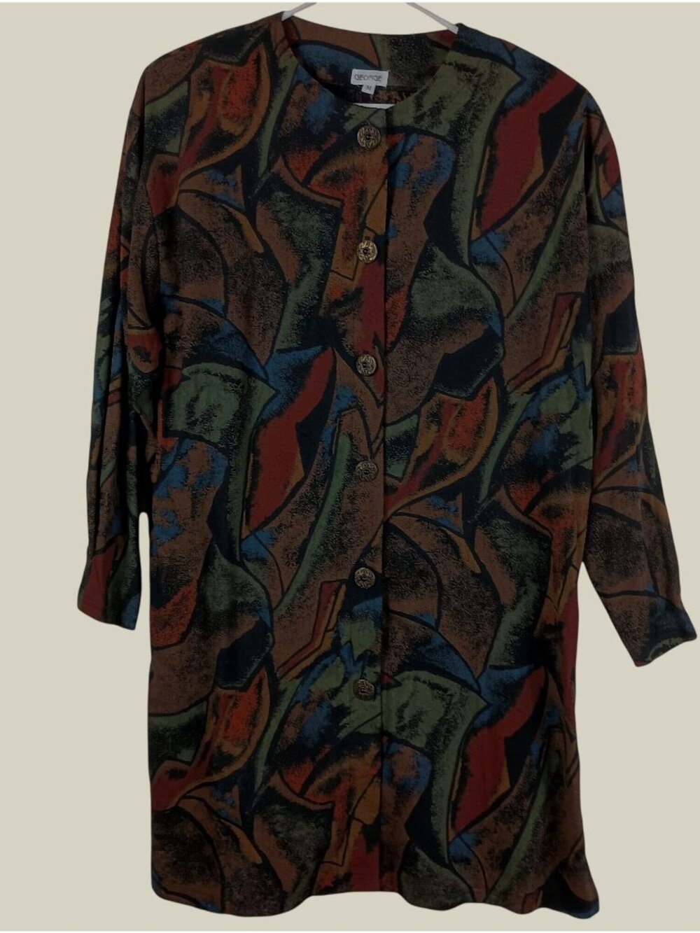 George Vintage Abstract Tunic Shirt Dress Womens M Artsy Boho Lagenlook Earthy